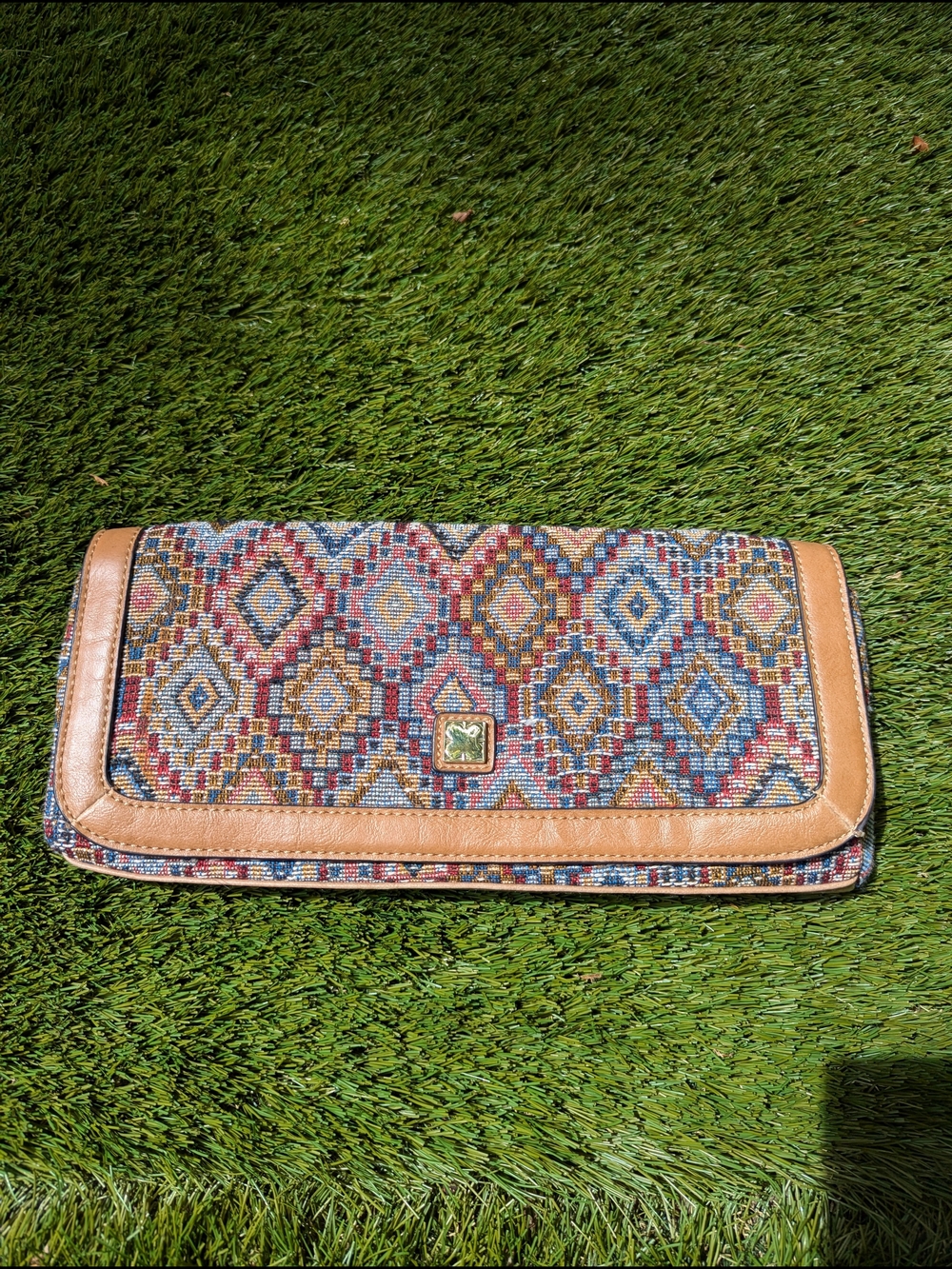 Liz Claiborne Multicolor Geometric Tapestry Wallet Clutch Crossbody Purse Boho
